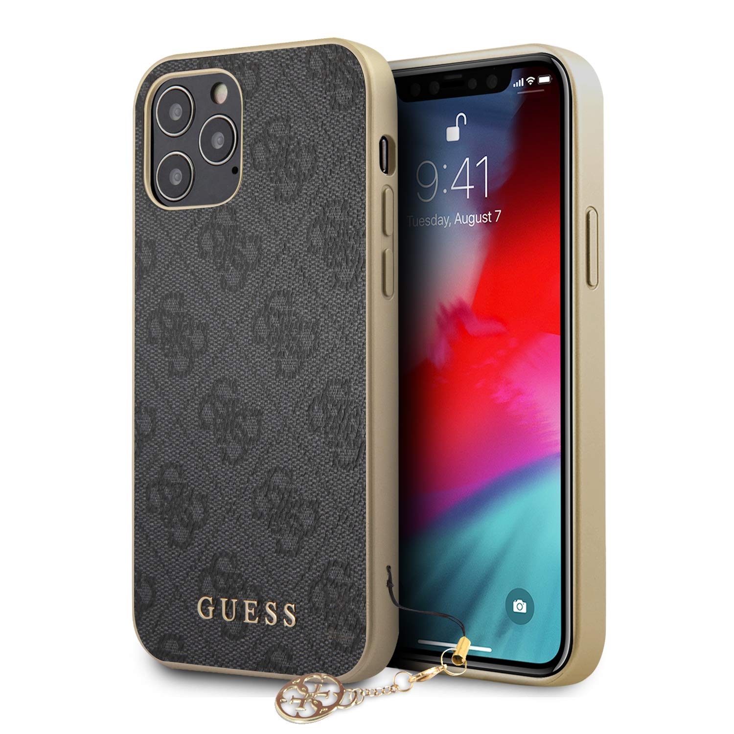 Guess 4G Charms Hard Case Hülle für Apple iPhone 12/12 Pro (6.1) - Grau GUHCP12MGF4GGR Uni