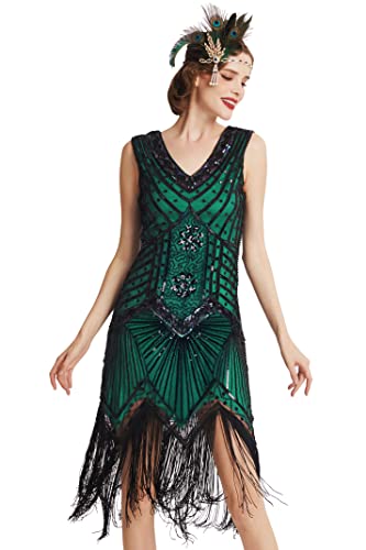 BABEYOND Damen Flapper Kleider voller Pailletten Retro 1920er Party Damen Kostüm Kleid Grün, S