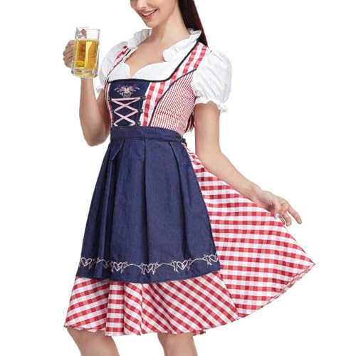 Weppduk Deutsches Kleid,Karierte Dirndlkleider Damen Traditionelle deutsche Kleider | Drindl Kostüm Deutsch Bayerisches Oktoberfest Festival Frauen Bier Karneval Outfits