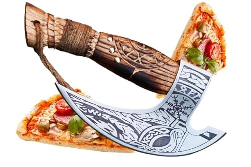 CraftTal Pizzaschneider Handgefertigte Pizza-Wikinger-Axt-Klinge aus Kohlenstoffstahl mit Rosenholzgriff, Adlerkopf-Pizza-Schneideaxt (ODIN Pizza Axt)