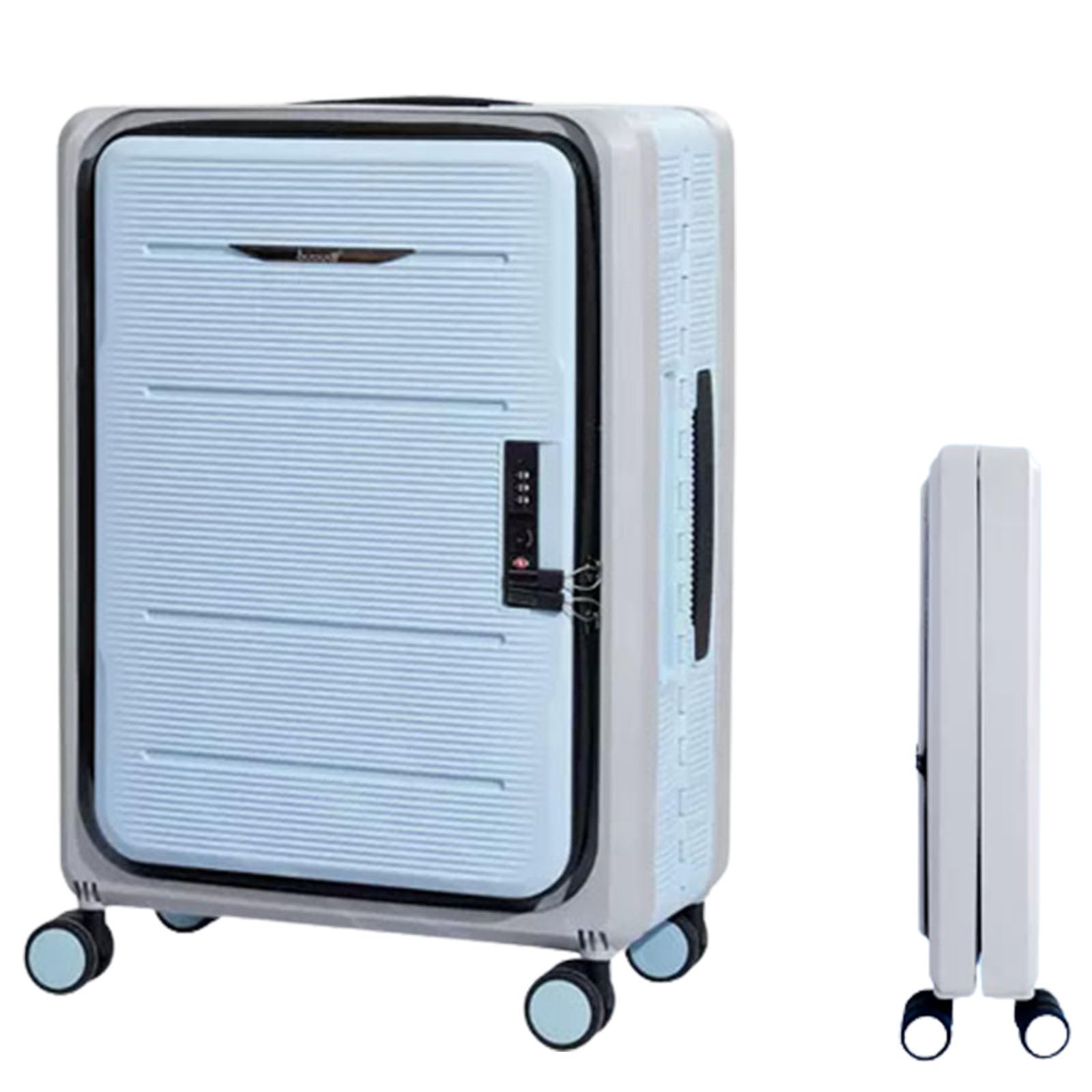 KJZQXYX Faltbarer Koffer, geräuschlose Kombinationsbox mit Frontöffnung, Rollkoffer, Verstellbarer Trolley mit drei Geschwindigkeiten (light blue 24 in)