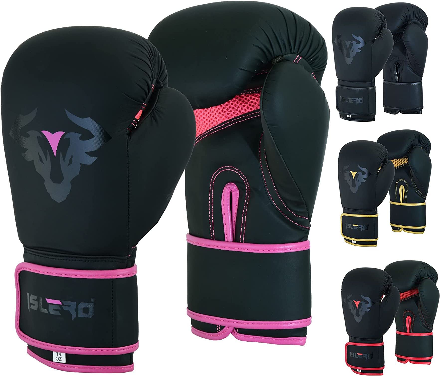 Islero Fitness-Boxhandschuhe für Kinder, Matt, Schwarz, Pink, Mädchen, Junior, MMA, Muay Thai, Boy, Kampfsport, Kickboxen, Sparring, Training, Kampfsport, Rosa, 118 g