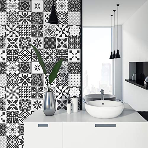 Ambiance Fliesensticker selbstklebend - Zementfliesen - Wanddekoration Sticker Tiles für Bad und Küche - Zementfliesen selbstklebend - 10 x 10 cm - 9 Stück