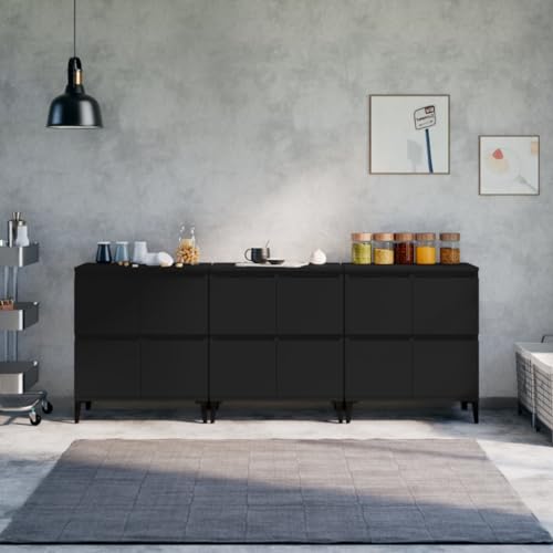 Sideboards 3 Stk. Schwarz 60x35x70 cm Holzwerkstoff,Elegantes schwarzes Sideboard mit viel Stauraum für Wohnzimmer und Flur