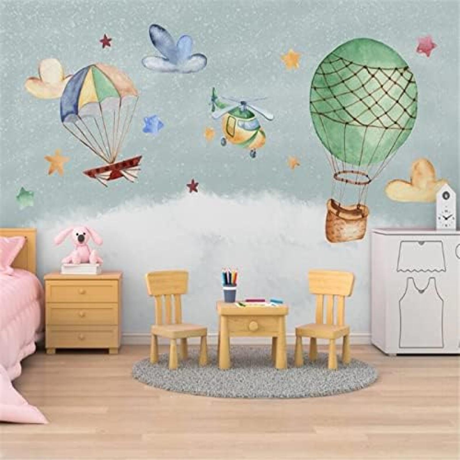 XLMING Handgemalter Cartoon-Flugzeug-Ballon Kinderzimmer 3D Tapete Wohnzimmer Sofa Schlafzimmer Esszimmer Home Dekoration Wand-300cm×210cm