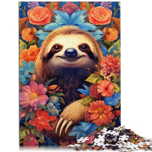 Puzzlespiel, Faultier-Blumenporträt, 1000-teiliges Puzzle, Holzpuzzle, Spaß für Aktivitäten zu Hause, Geburtstagsgeschenk, Reisegeschenke, 1000 Teile (50 x 75 cm)