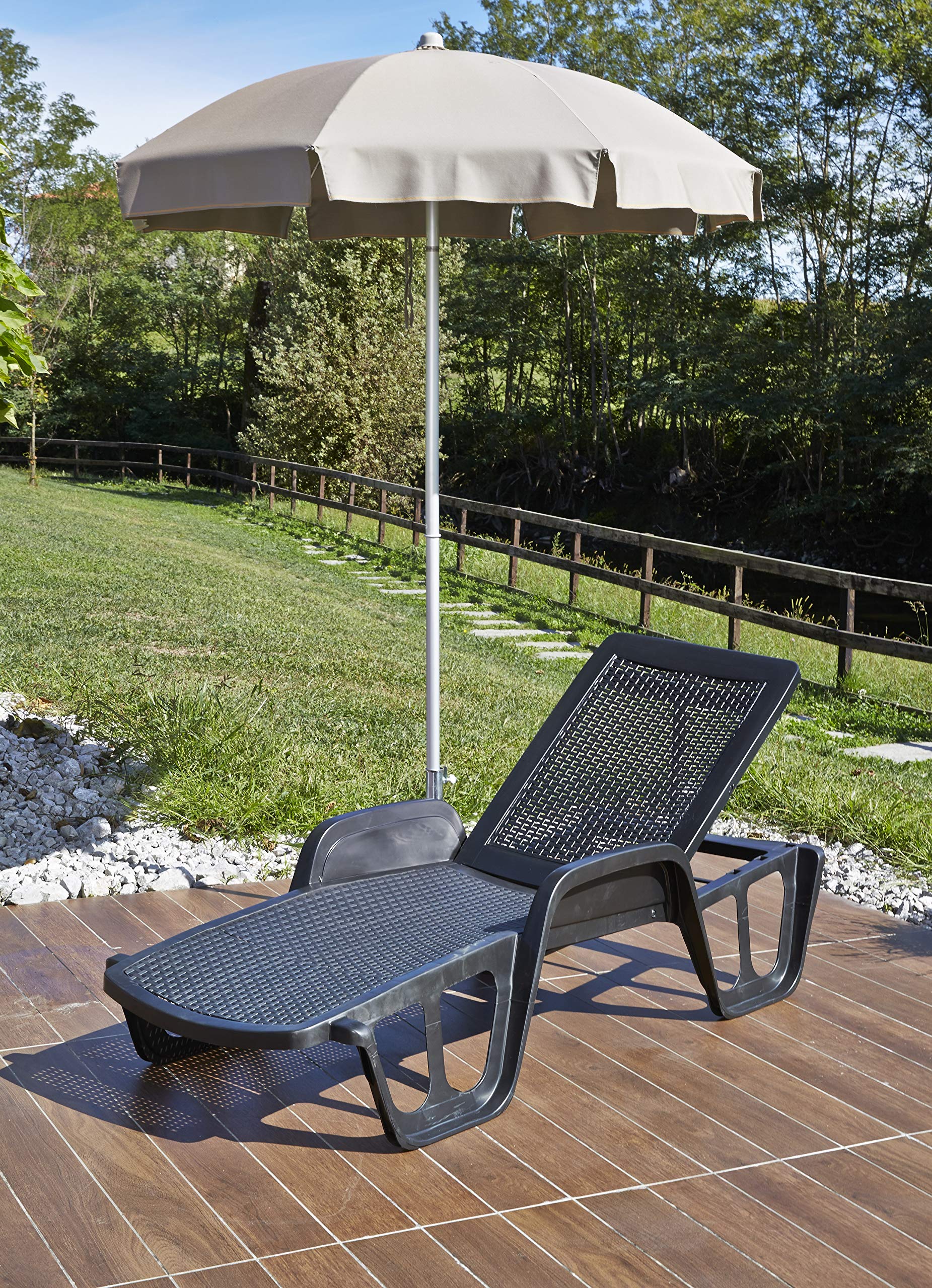 Dmora - Sonnenliege Milano, Verstellbarer Gartenliegestuhl mit Armlehnen, Sonnenliege für den Außenbereich, 100 % Made in Italy, Cm 192x71h100, Anthrazit