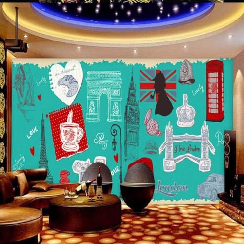 Kaffeebrot Vintage Telefonzelle Auto 3D Tapete Poster Restaurant Schlafzimmer Wohnzimmer Sofa TV Dekorative Wand-150cm×105cm