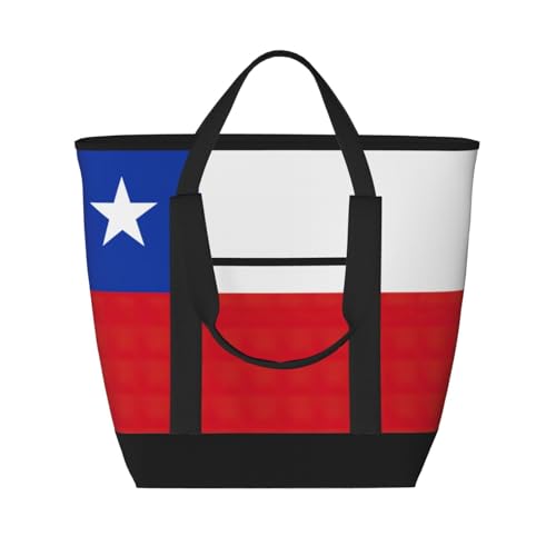 YQxwJL Isolierte Kühltasche mit Flagge von Chile, große Kapazität, Einkaufstasche, Reisen, Strand, wiederverwendbare Einkaufstasche für Erwachsene, Schwarz, Einheitsgröße