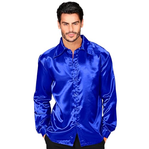 W WIDMANN - Satin Hemd für Herren, 70er Jahre Disco Fever, Retro Style, Schlagermove, Party Shirt