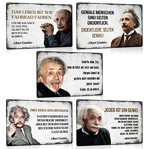 5er Set Albert Einstein Blechschilder Sprüche 20x30cm - Metall-schild mit Spruch - Vintage Wand-Deko Schild Poster Geschenkidee