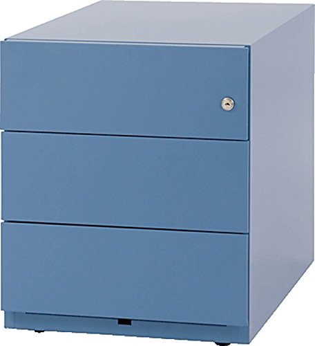 BISLEY Rollcontainer Note mit Griffleiste, 3 Universalschubladen, Metall, 605 Blau, 56.5 x 42 x 49.5 cm