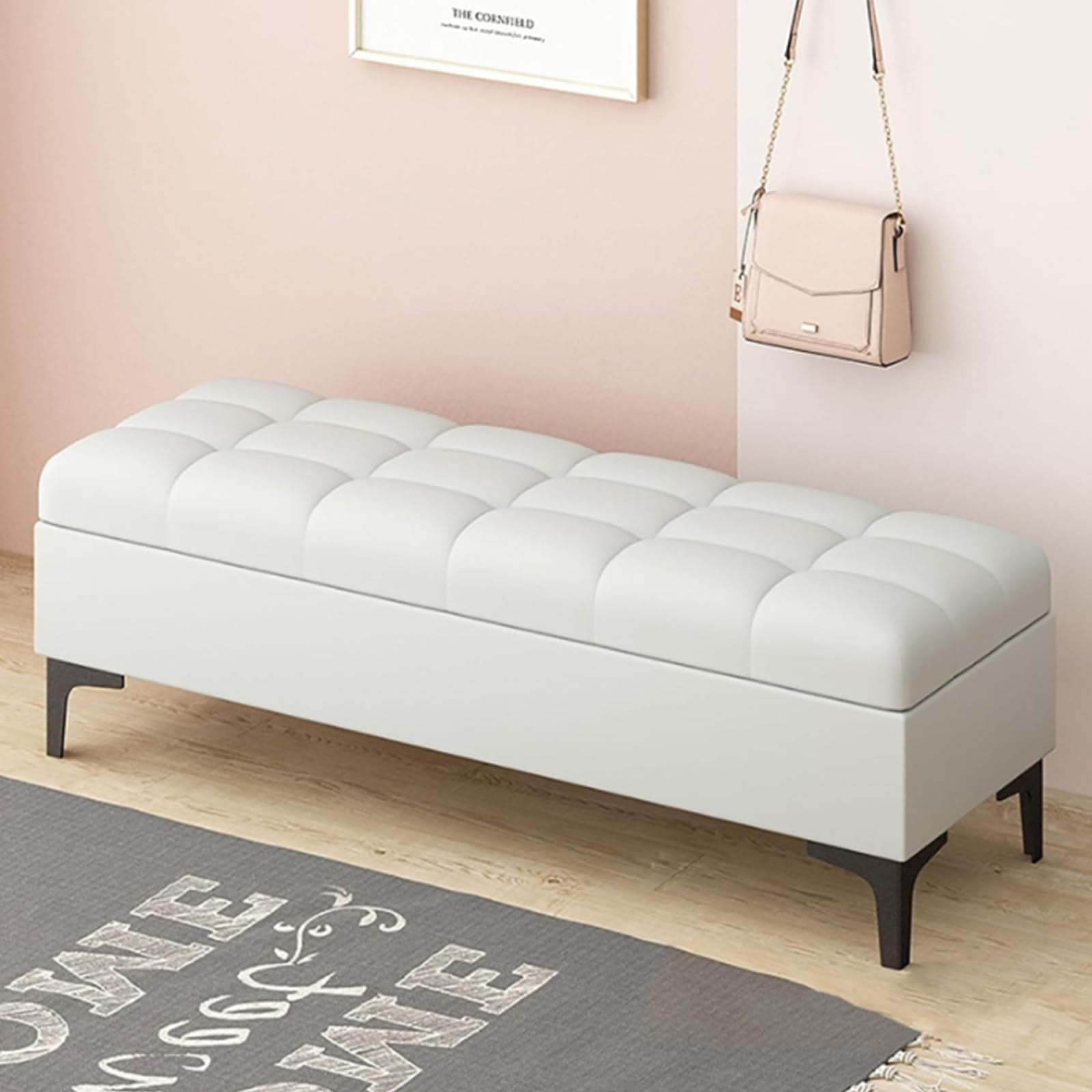 GFPHBJ Schuhbank, Sofabank, Mit Stauraum PU-Leder Fußhocker Rechteckig Nachttischbank, Geeignet Für Schlafzimmer, Wohnzimmer, Eingangsbereich,39.3" L x 15.7" W x 15.7" H,A