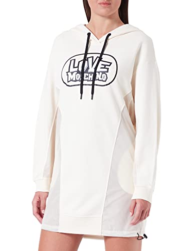 Love Moschino Damen Relaxed Fit Long Sleeves in 100% Cotton Fleece With Matching Nylon Inserts Dress, Cream, 42 EU