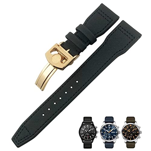 NEYENS 20 mm, 21 mm, 22 mm, Nylonfaser-Lederarmband, passend für IWC IW377729 IW389001 Big Pilot Watch Grün Blau Schwarz Uhrenarmband, 21 mm, Achat