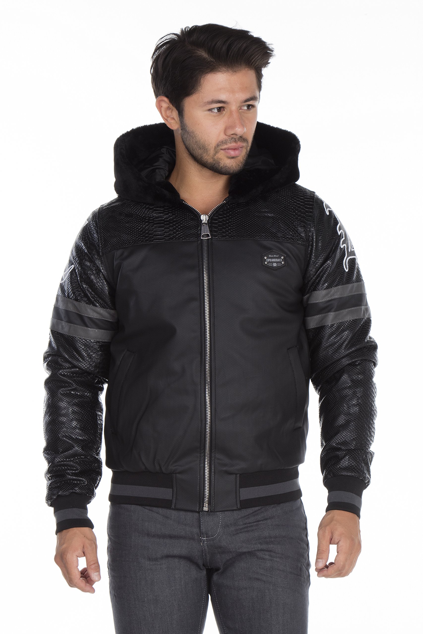 Cipo & Baxx Herren Jacke mit Schlangenstruktur Schwarz Gr.M