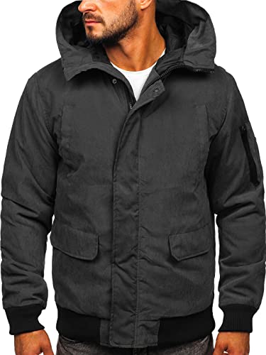 BOLF Herren Winterjacke Stehkragen Jacke Wärm Winter Herbst Freizeit Outdoor Casual Style 2019 Dunkelgrau XL [4D4]