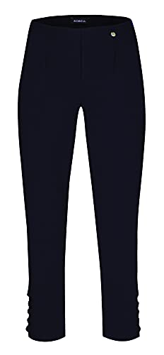 Robell Style LENA09-7/8 Stoffhose Damen high Waist - Damenhose Power Stretch - Stoff Hose mit modischer Saum Optik - Bengaline Hose mit schmalem Bein, Marine, 50