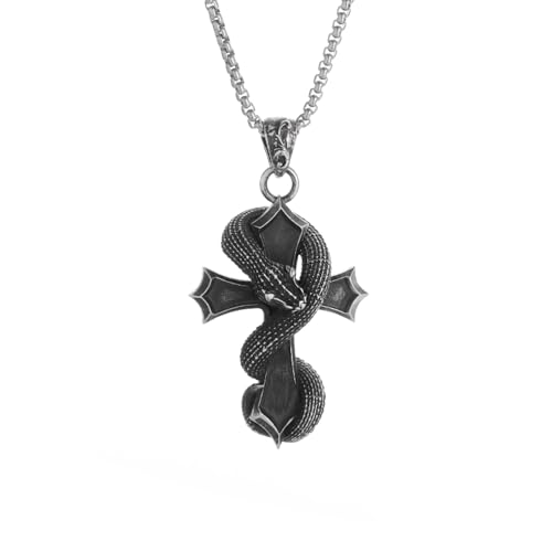 GZHENGZG Halsketten für Herren und Schmuck für Damen, Retro-Halskette mit gewundenem Schlangenkreuz-Anhänger für Herren und Damen, personalisiertes Punk-Hip-Hop-Modeschmuck-Geschenk