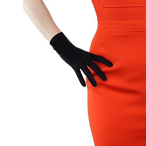 DooWay Elegante Samthandschuhe für Damen, Abendkleid, Party, elastisch, dehnbar, Einheitsgröße - Schwarz - 22 cm