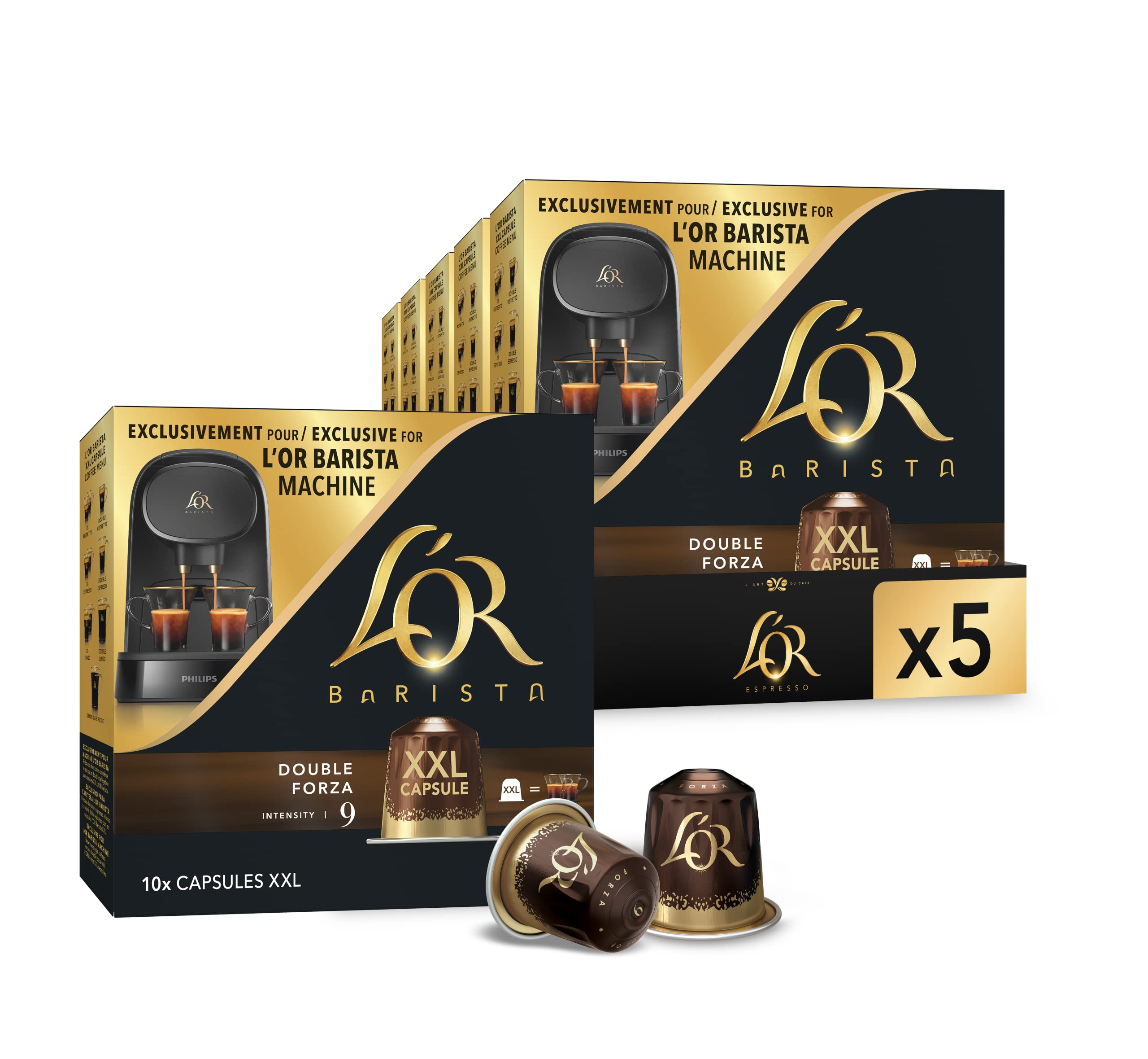 L'OR Barista Kaffeekapseln Espresso Forza, exklusiv für L'OR Barista Maschinen, 5er Pack, 5 x 10 Kapseln