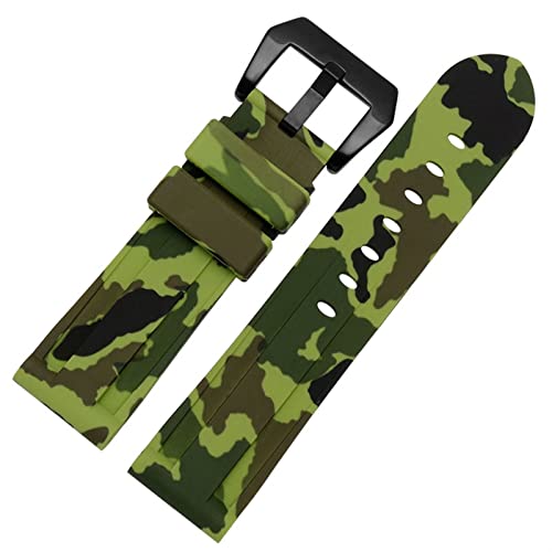 SCRUBY Silikon Uhrband für PAM111 386 441 Serie Armband Gurte 20mm 22 mm 24 mm 26 mm wasserdichtes Sport -Tarnarmband(Camo green black,22mm)