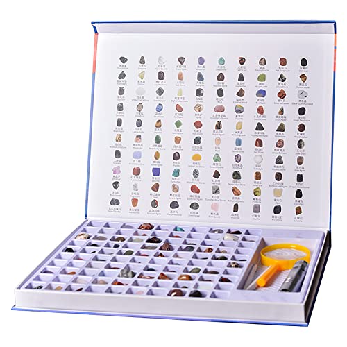 COYOUCO 100pcs Natural Crystal Mineral Education Set für das Studium der Geologie und Erdwissenschaften Ldentification Kit, Edelsteine Achat Erz Proben Geschenk-Box Geschenke