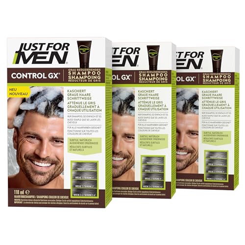 Just For Men Control GX Shampoo und Haarfarbe für Männer, Reduziert graues Haar bei jedem Waschen, Mit Kokosöl und Aloe Vera, Für alle Haarfarben, 118 ml (3x 118 ml)