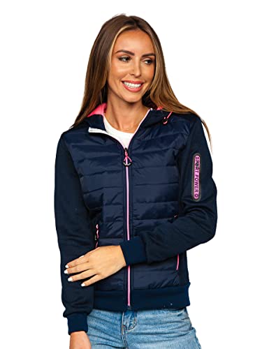 BOLF Damen Übergangsjacke Steppjacke mit Kapuze Daunenjacke Reißverschluss Sportjacke Zip Wärme Freizeit Outdoor Basic Casual Style J.STYLE KSW4001 Dunkelblau S [D4D]