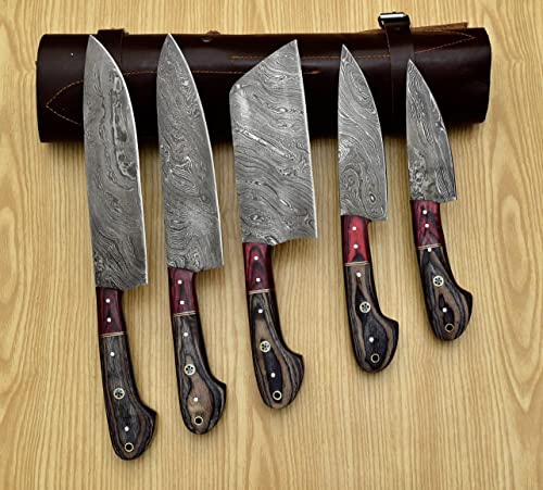 CraftTal Handgefertigtes Damast-Kochmesser-Set, 5-teilig, komplettes Küchenmesser-Set, Hackmesser, Messer-Set, Jubiläum, Weihnachten, Geburtstag, Geschenkartikel