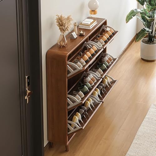 Schlanker Schuhschrank aus Holz, herunterziehbare Schuhregale für den Flur, Schuh-Organizer mit Lüftungslöchern, Möbelaufbewahrung für Eingangsbereich, Schlafzimmer, Wohnzimmer, 80 x 24 x 11