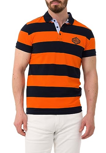 Cipo & Baxx Herren Poloshirt Freizeit Baumwolle Polokragen Streifen T-Shirt CT741 Dunkelblau-Orange M