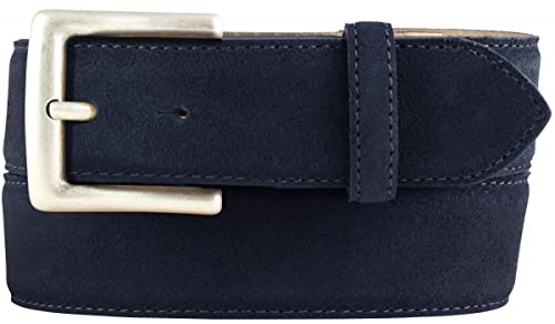 BELTINGER Gürtel aus Veloursleder mit altsilberner Gürtelschnalle 4 cm | Velour-Ledergürtel 40mm | Wildleder-Gürtel alt-silber 4cm | Marine 80cm