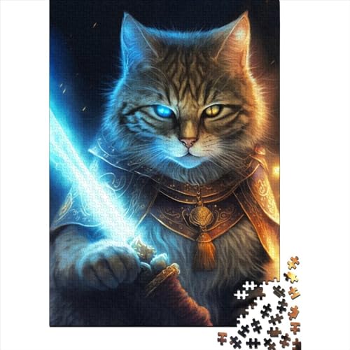 1000-teiliges Puzzle für Erwachsene und Teenager. Fantasy-Katzen-Krieger. Holzpuzzle für Erwachsene. Puzzle. Nachhaltiges Puzzle für Erwachsene (Größe: 75 x 50 cm).