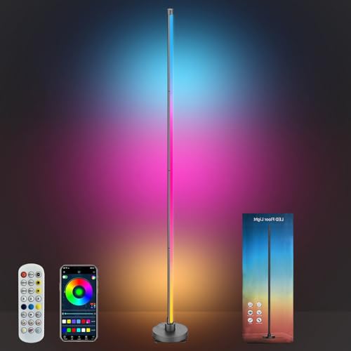 Hapihom 59 Zoll LED Stehlampe Wohnzimmer, Dimmbare Stehlampe mit Musik- und Beleuchtungsmodi per App, RGB-LED-Stehlampe mit 16 Millionen Farben, 4 Abnehmbare Lampenröhren EU-Stecker