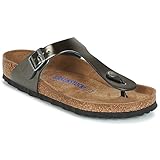 Birkenstock Damen Gizeh SFB Leather Flip-Flops, Grau (Metallic Anthracite), 35 EU