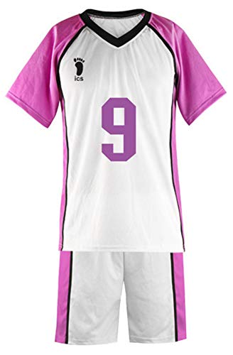 QYIFIRST Shiratorizawa Academy Volleyball Club No.9 Jersey Set T-Shirt Shorts Suit Cosplay Kostüm Weiß M