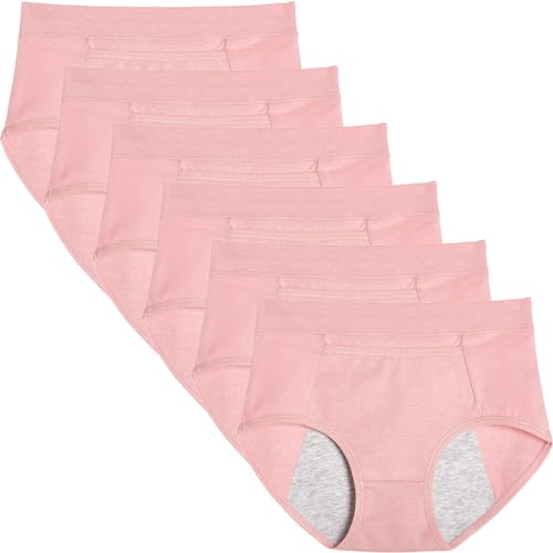 6pcs PeriodenunterschwäSche Mit Taschen, Reine Baumwolle MenstruationsunterwäSche, Hohe Taille GroßE GrößE Inkontinenz Slip, Bequem Und Sexy PeriodenunterschwäSche GroßE GrößEn