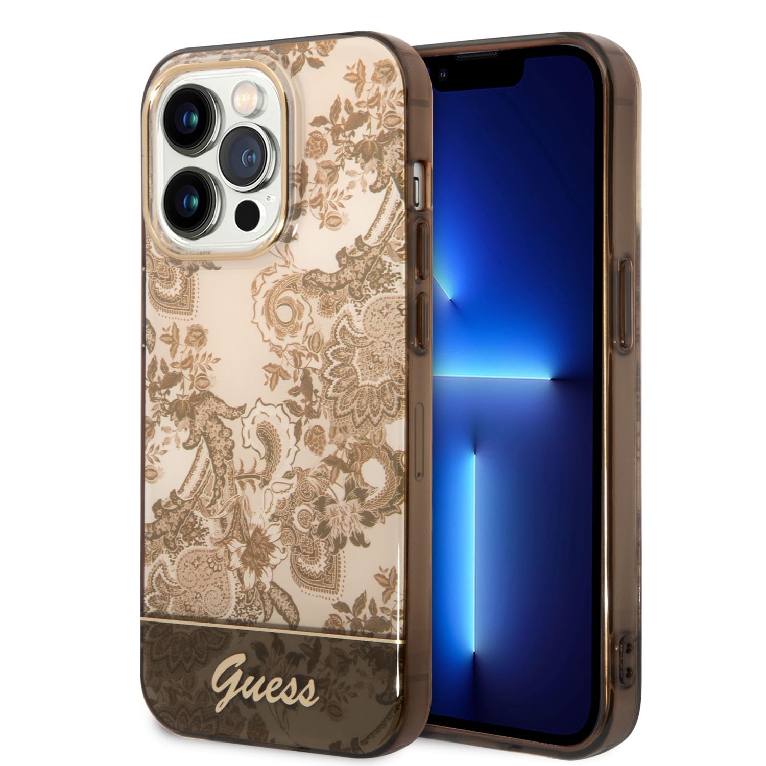 CG MOBILE Guess Handyhülle für iPhone 14 Pro in Ocker IML-Hülle, kratzfestes PC/TPU, Bequeme und langlebige Hartschale mit zugänglichen Anschlüssen, Stoßdämpfung und Signatur-Logo