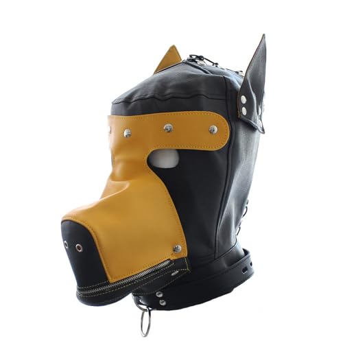 Schwarze PU-Kopfabdeckung mit verstellbarer Krawatte, Sturmhaube, Gesichtsmaske, für Paare, spielen, schwarze Kopfbedeckung, Hundekopfhaube, Kostüm, Hundekopfmaske