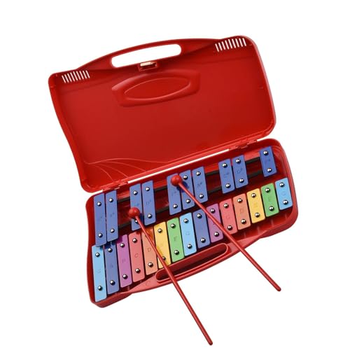 Glockenspiel Für Anfänger 25-Noten-Glockenspiel, Xylophon, Schlaginstrument, Lehrmittel mit Koffer und 2 Schlägeln (Color : Red)