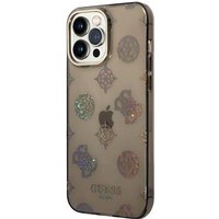 GUESS Hard Cover Peony Glitter Transparent Black, for iPhone 14 Pro Max, GUHCP14XHTPPTK (GUHCP14XHTPPTK)