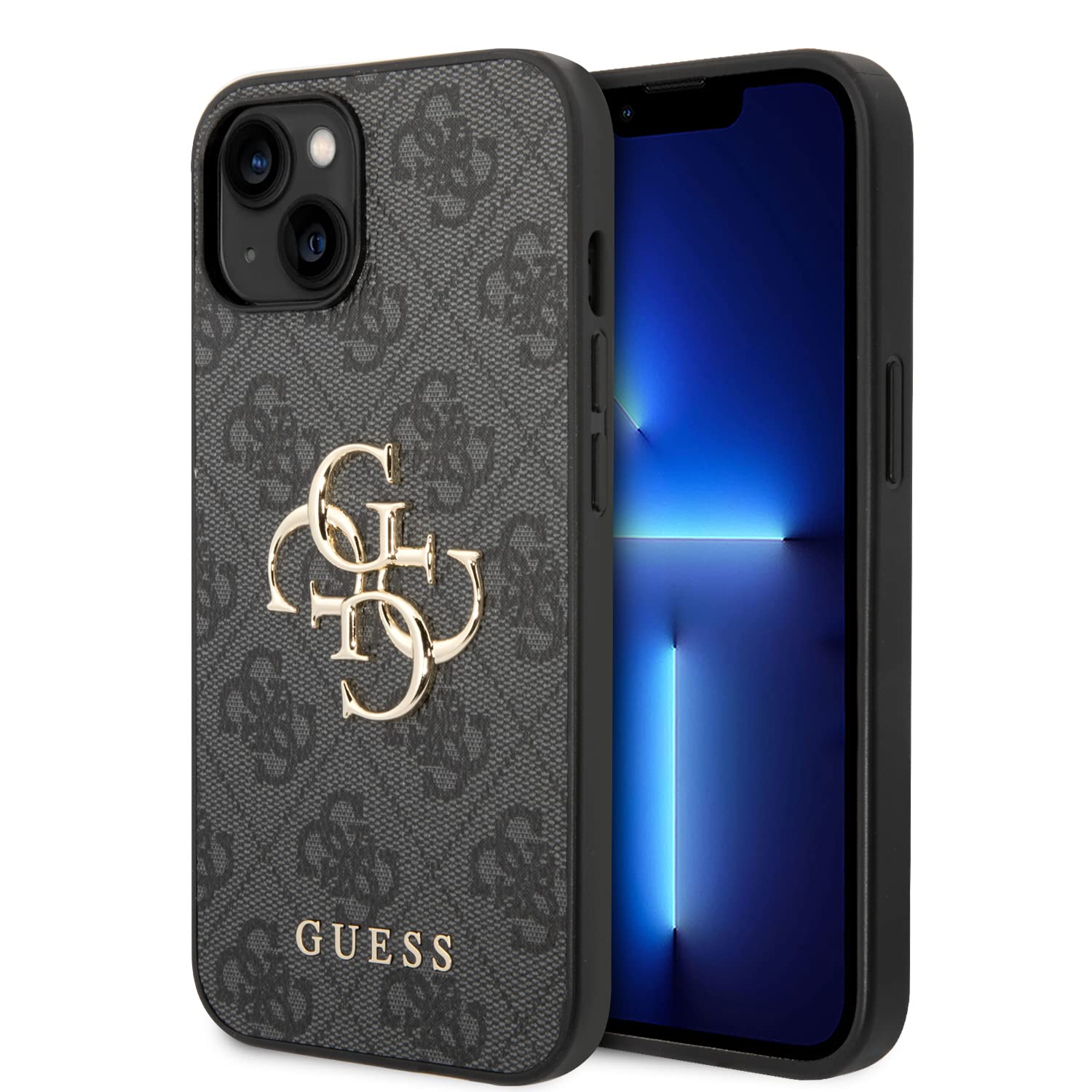 Guess Golden Logo kompatibel mit iPhone 14 und 13 Hülle - Grau, GUHCP14S4GMGGR, schwarz