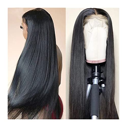 Perücken Lace Front Echthaar Perücken for Frauen HD Transparent Brasilianisches Echthaar 150% langes glattes Remy Haar Lace Frontal Perücke Pre gezupft mit Babyhaar Damenperücke (Color : 13x4 HD Fron