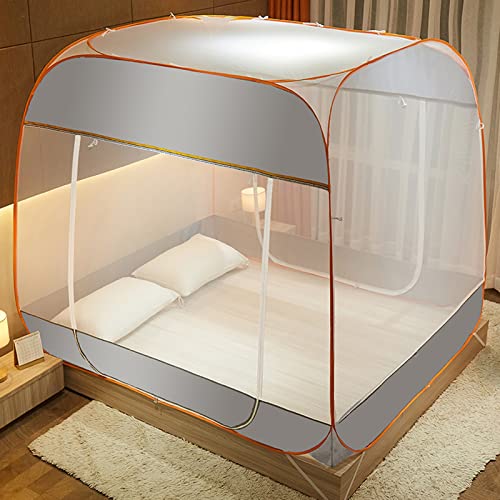 Pop Up Moskitonetz, Portable Faltbare Moskitonetz Zelt Bed Canopy,DREI Türen Insektenschutz Fliegengitter 360°-Vollschutz Wirksam Gegen Mückenstiche (gris,120 * 200)