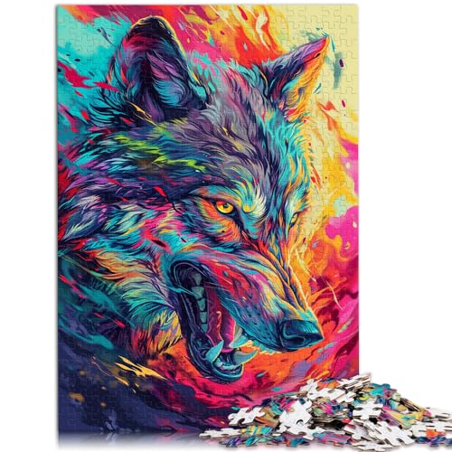 Puzzles als Geschenke, Psychedelischer bunter Kunstwolf, Puzzles 1000 Teile für Erwachsene, Holzpuzzle, schwierige, schwere Puzzles 1000 Teile (50 x 75 cm)