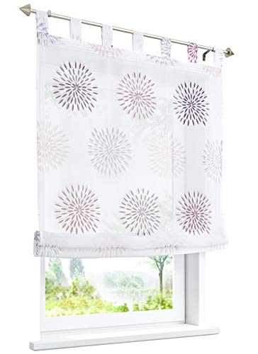 LiYa 1 Stück Raffrollo mit Kreis-Motiven Floral Design Raffgardine Voile Transparent Vorhang (BxH 140x140cm, Violett)