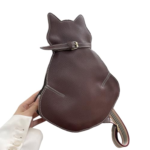 ohodhmnu 2023 Umhängetasche für Damen, Katzenform, Brusttasche, Reisegürteltasche, über der Schultertasche, für Frauen und Mädchen, vielseitige Umhängetasche, coffee, With pendant