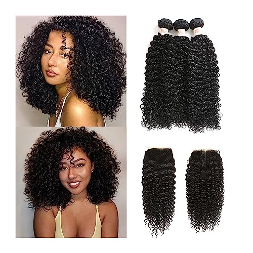 Human Hair Bundles Natürliche schwarze Remy Curly Bundles mit Verschluss 10-30 Zoll Remy brasilianische Haarwebart Bundles 3/4 verworrene lockige Bundles human hair weave (Size : Middle Part, Color