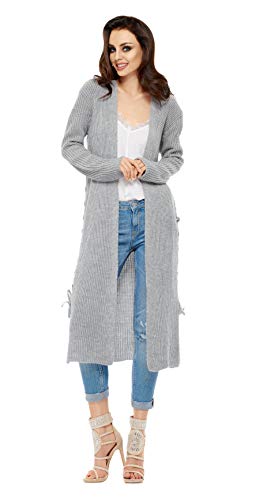 Lemoniade Damen Long Cardigan/offene Strickjacke (Made in EU) in modischem Design, Einheitsgröße, Modell 2 Hellgrau